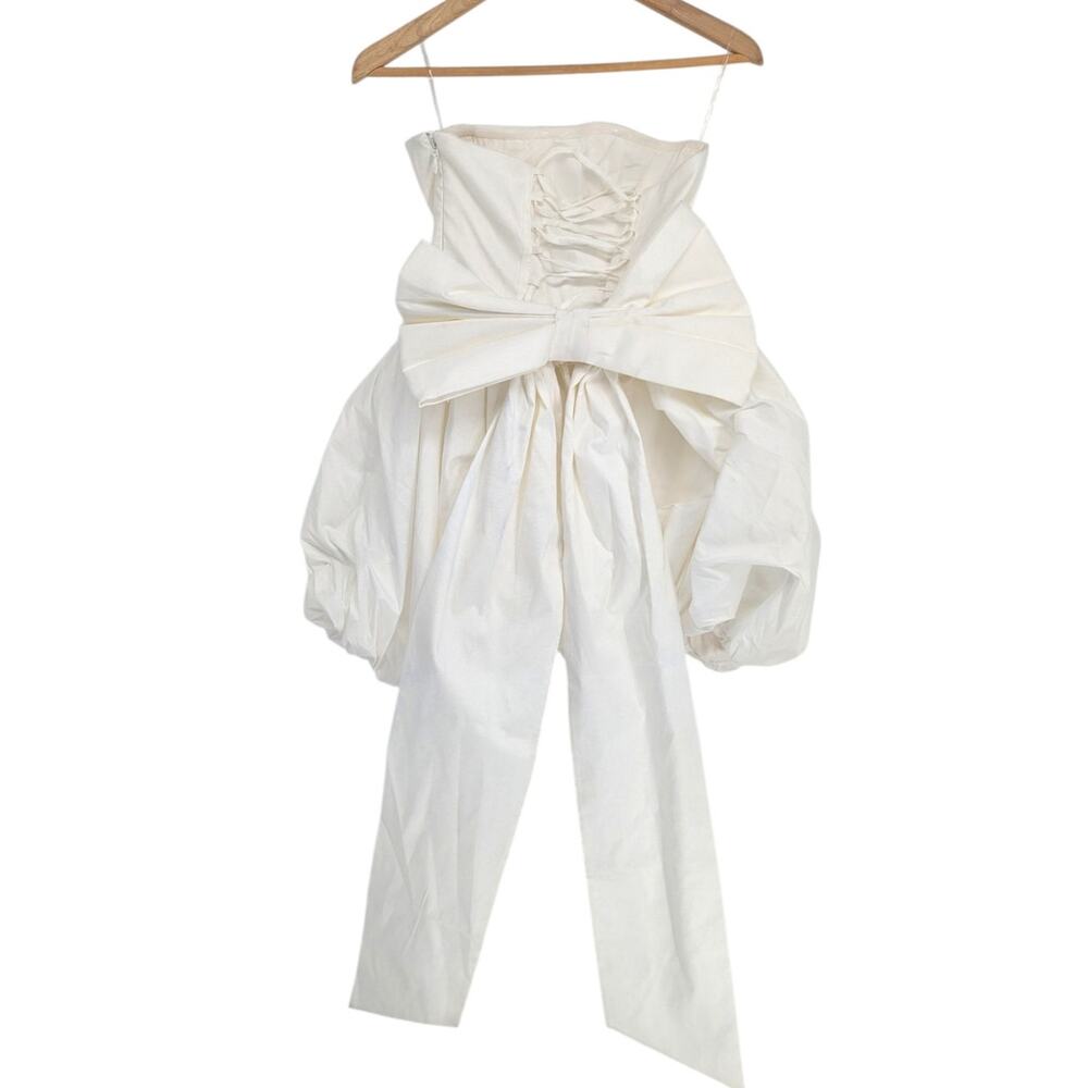 Babyboo Lotus Mini Dress M Ivory Strapless Bow Bubble Hem NWT Flawed - Picture 3 of 6
